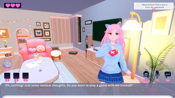 Screenshot from AI2U showing gameplay in one of the escape rooms with characters Eddie, Elysia, and Estelle.