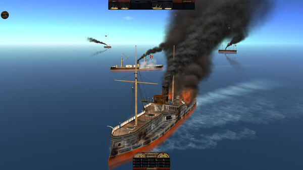 Clad In Iron: War of The Pacific 1879 naval battle screenshot with ships and fleets in combat.